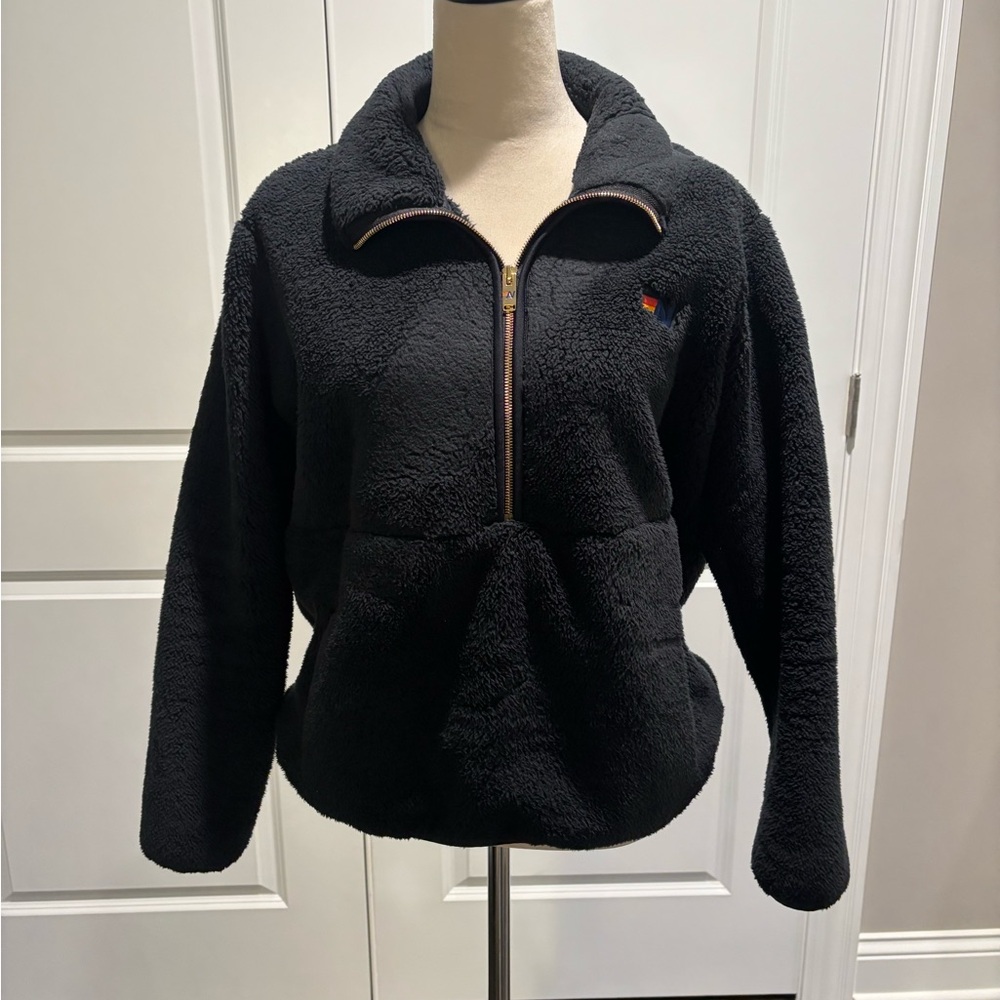AVIATOR NATION- TEDDY UNISEX HALF ZIP JACKET - BLACK-S - Picture 3 of 6